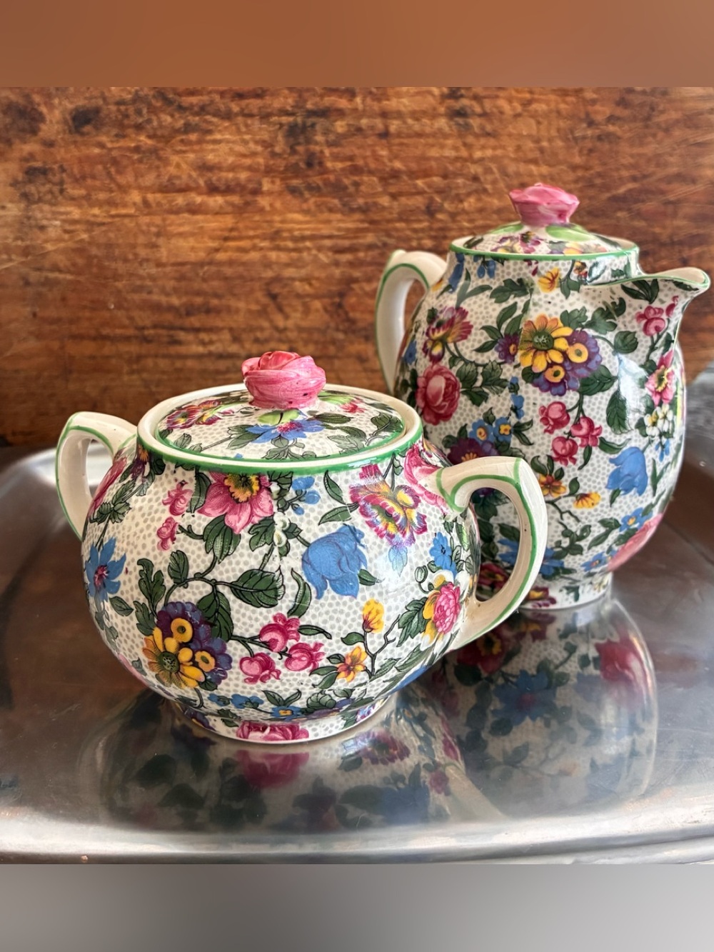 Cottage Core … Grandma’s Floral Porcelain Sugar Bowl and Creamer Set